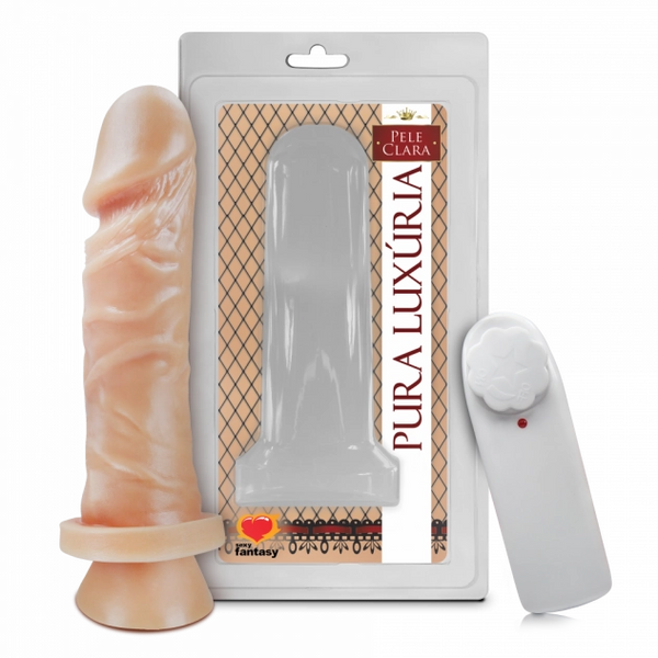 Consolo vibrador em formato de pênis realístico com ventosa, na cor bege, tamanho 15,3 x 4 cm – brinquedo adulto emborrachado ideal para uso com mãos livres