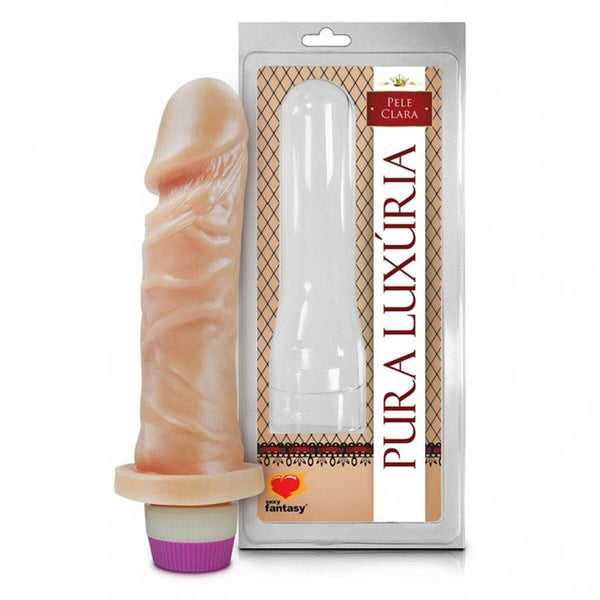 Prótese peniana realística com vibro interno Sexy Fantasy – tamanho 15,3 cm de comprimento por 4 cm de diâmetro, em cor bege, com textura de veias marcadas e formato anatômico, ideal para estimulação íntima