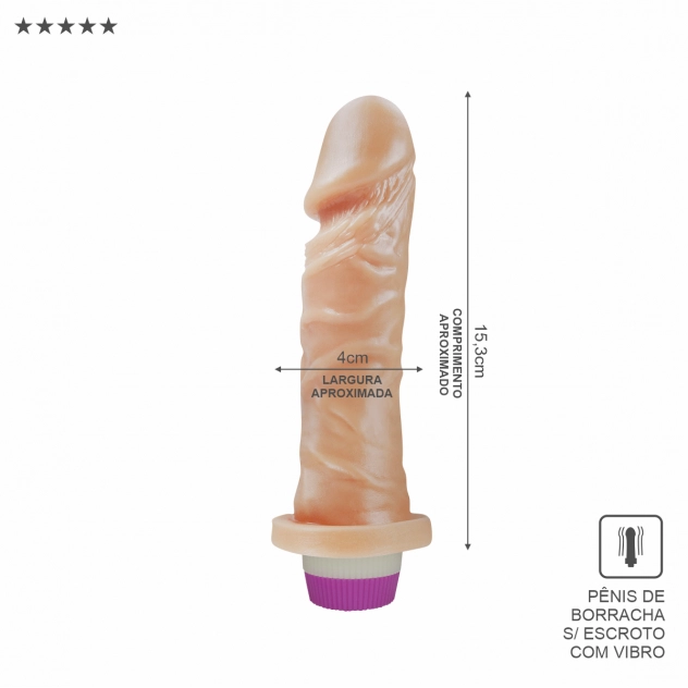 Prótese peniana realística com vibro interno Sexy Fantasy – tamanho 15,3 cm de comprimento por 4 cm de diâmetro, em cor bege, com textura de veias marcadas e formato anatômico, ideal para estimulação íntima