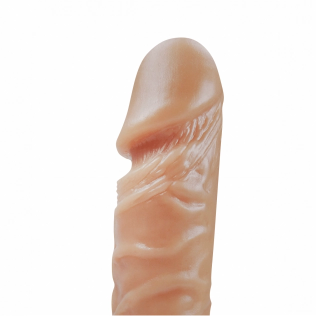 Prótese peniana realística com vibro interno Sexy Fantasy – tamanho 15,3 cm de comprimento por 4 cm de diâmetro, em cor bege, com textura de veias marcadas e formato anatômico, ideal para estimulação íntima