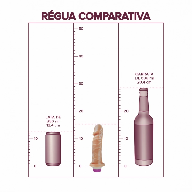 Prótese peniana realística com vibro interno Sexy Fantasy – tamanho 15,3 cm de comprimento por 4 cm de diâmetro, em cor bege, com textura de veias marcadas e formato anatômico, ideal para estimulação íntima