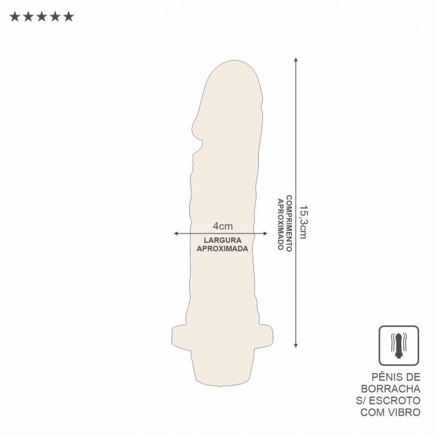 Prótese peniana realística com vibro interno Sexy Fantasy – tamanho 15,3 cm de comprimento por 4 cm de diâmetro, em cor bege, com textura de veias marcadas e formato anatômico, ideal para estimulação íntima